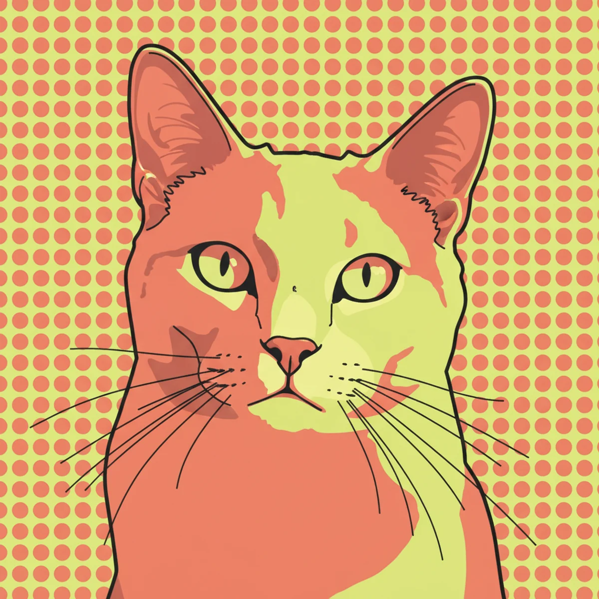 A cat rendered in bold, high-contrast pop art colour by Olea & Hound